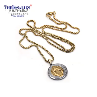 St Benedict Pendant Necklace Stainless Steel Cross Cathilic Religious Jewelry Necklace 12.8g