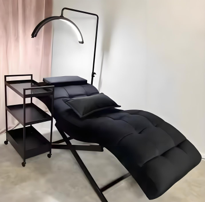 New Design Beauty Salon Massage Table pink Leather Stainless Steel Base Curved Eyelash Bed