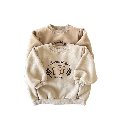 Spring Baby Girls' Bread Print Round Neck Romper Infant Casual Shirt Cotton Baby Top