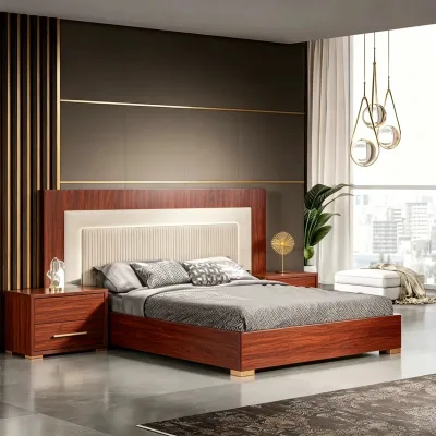 New Luxury Extendable Platform Bed with Two-Tone Decor Headboard and Metal Feet for Apartment Bedroom