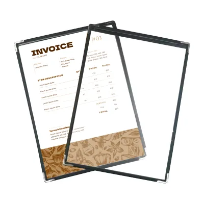 Single Page 2 Sides Menu Folder Restaurant Transparent PET Menu Cover Custom Color PU Leather Border Menu
