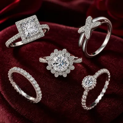 OEM ODM 925 Sterling Silver Moissanite Ring Princess Halo Eternity Women Bridal Jewelry Wholesale Manufacturer