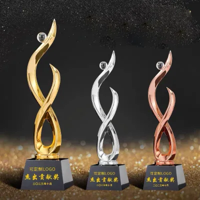 Wholesale Custom Gold Silver Bronze Fire Shape Crystal Trophies Awards With Clear Crystal Ball MH-NJ0456