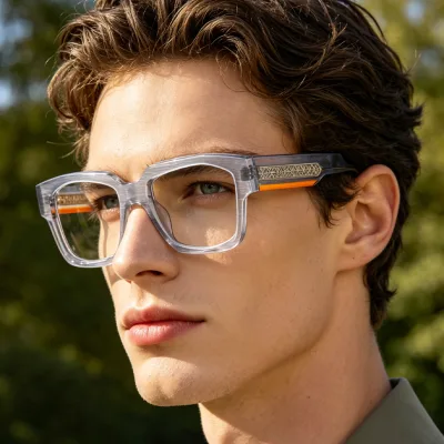 Vintage Brushed Texture Square Acetate Optical Eyeglasses Frame Men Retro Two-Tone Thick Front Prescription Glasses