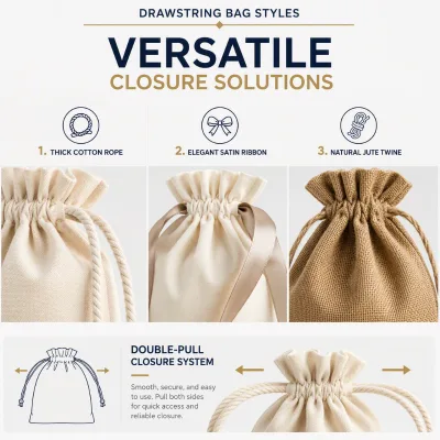 High Quality Heavy Duty Canvas Drawstring Bag Durable 12oz Organic Cotton Pouch Plain Natural Muslin Bags for Craft Supplies
