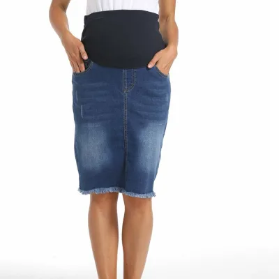 High Waist Casual Fashion Pregnant Women Denim Skirt Elastic Maternity Dress Jean Skirts