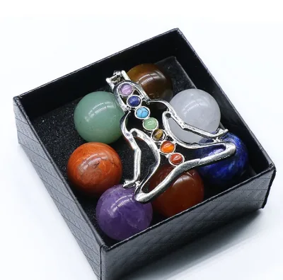 Seven Chakras of Yoga Natural Energy Stone Round Stone 7pcs/1set Chakra Healing Crystals