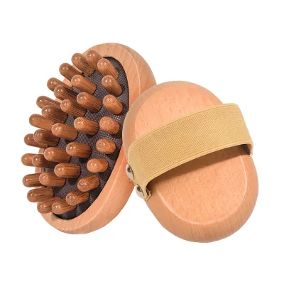 Beech Wood Air Cushion Massage Brush Handheld Meridian Massager with Elastic Strap Spa Muscle Relax Massage Tool Custom Logo
