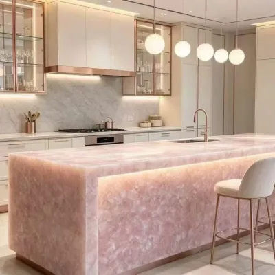 Stunning Pink Onyx Sink Table Coffee Table Nature Stone Slab Dining Table Bathroom Vanity