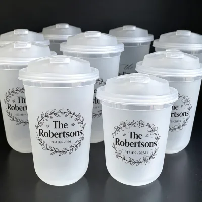 Food Grade Biodegradable Customized Drink Coffee PLA Plastic Cup Reusable Round Stickers Milk Tea Plastic Cup With Straw and Lid