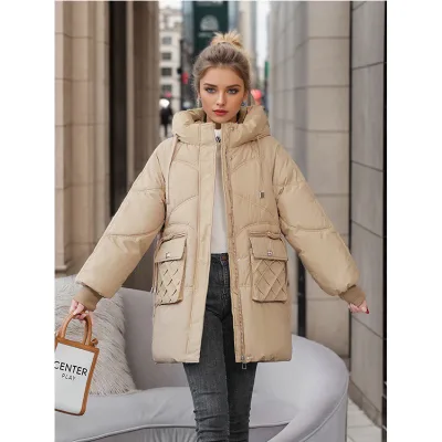 2026 New Arrival Women's Winter Foreign Trade Red Down-Cotton Jacket - Mid-Length Korean-Style Loose Puffer Coat