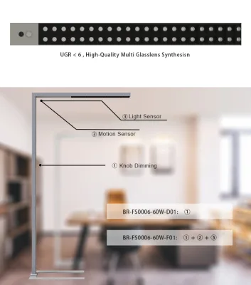 Floor Lamp Office Commercial Aluminum/Metal Square Adjustable Multi-Color Temperature PWM Dimmable LED Task Lamp High CRI 80