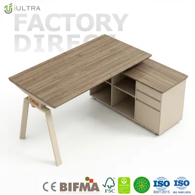 Modern Wooden Office Desk With Storage Cabinet Modesty Panel Computer Table