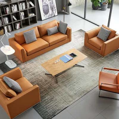 Commercial Office Sofas Set Genuine Leather for Meetings & Negotiations Apartment Reception Area Furniture