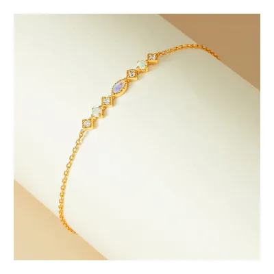Elegant Dainty 2025 Sterling Silver 925 Multi Stone Marquise Charm Natural Opal Zircon Gemstone Bracelet for Women