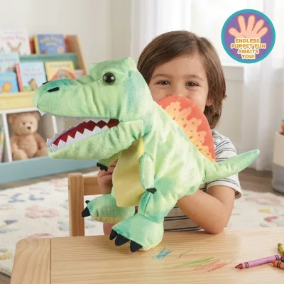 Children Cartoon Cotton Spinosaurus Plush Doll Toy Hand Puppet Doll with Luminous Teeth