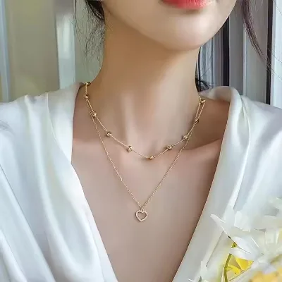Layered Heart Necklace Pendant Handmade Dainty Gold Choker Arrow Bar Layering Long Design Temperament Necklace for Women
