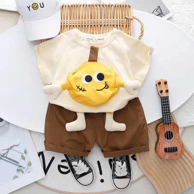Boys Summer Round Neck Short Sleeved Suit Cute Cartoon 80-120cm Breathable Children's Clothing Coin Purse Shorts Suit