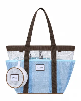 Custom Logo Mesh Swim Bag Wet Dry Separation 6 Pocket Large Capacity Tote with Detachable Round Pouch
