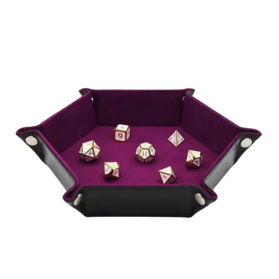 Multicolor Custom Logo Hexagon Scroll Pu Leather Dnd Games Dice Rolling Tray
