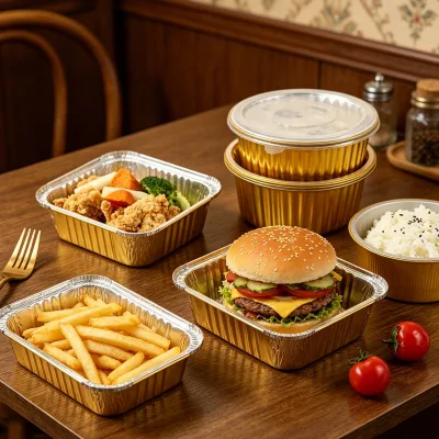 Smooth Surface Delicate Feel Aluminium Foil Container with Lids High Grade Appearance for Birthday Party Buffet