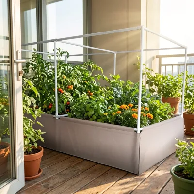 Reusable Farmhouse Style Fabric Felt Garden Bed Planter with PVC Frame for Home Vegetable and Flower Growing