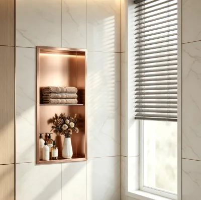 Stainless Steel Shower Niche Rose Gold Double Tier Recessed Wall Niche for Bathroom Shower Storage