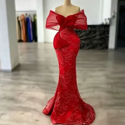 Manufacturer Customization New Burgundy 3D Net Floor-Length Mermaid Elegant Evening Dress Dinner Party Annual Wedding