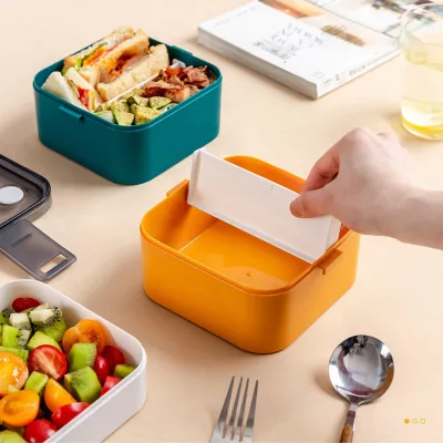 Dual-Tier White Cover Lunch Box Portable Tableware with Sealed Home Storage Heatable Large Capacity Adult Container for Car Use