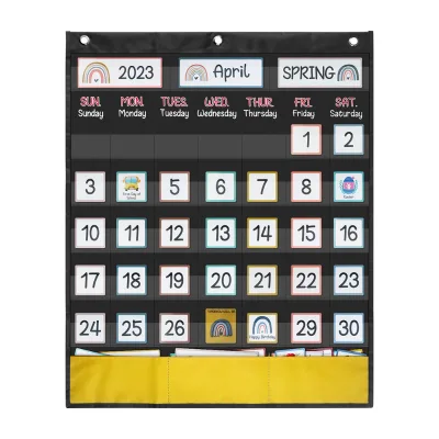 Monthly Calendar School Classroom Pocket Chart Education Toys Learning for Home for Kids Manufacturer Custom Black Fabric PVC
