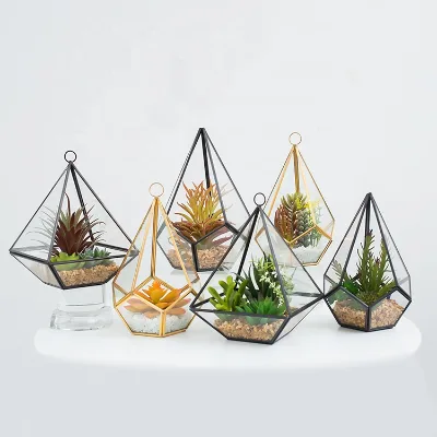 Custom Glass Geometric Terrarium Artificial Succulent Plants Potted for Home Decor Hotel Decor
