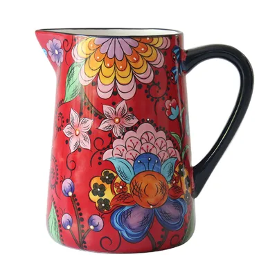 Red Color Flower Design 1L Container Big Ceramic Water Jar