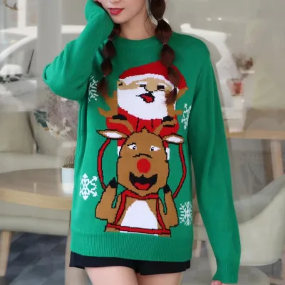 Customizable Long Casual Knitted Ugly Christmas Sweater Family Holiday Party Pullover Pattern Decoration Free Size Winter Season
