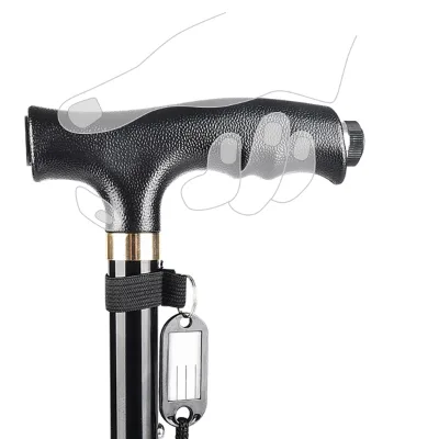 Foldable Walking Cane, T Handle Portable Adjustable Folding Canes for Seniors Men Women, 360 Pivoting Quad Rubber Base
