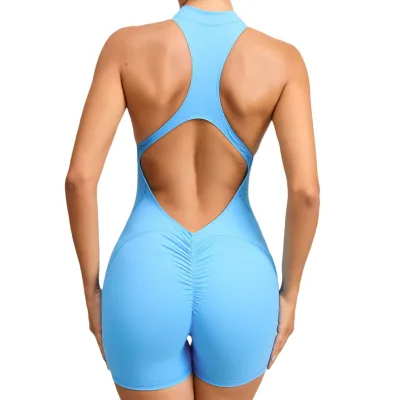 All-in-One Quick-Drying Sports Jumpsuit Fashionable Yoga Pants with Butt Tight Strap Zipper Non-Emitting Fitness Bodysuit