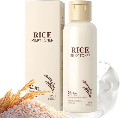 Milky Rice Toner for Face, Rice Toner Korean Facial Deep Hydrating Toners with Oryza Sativa Bran Extract Glow Glass Rice Water