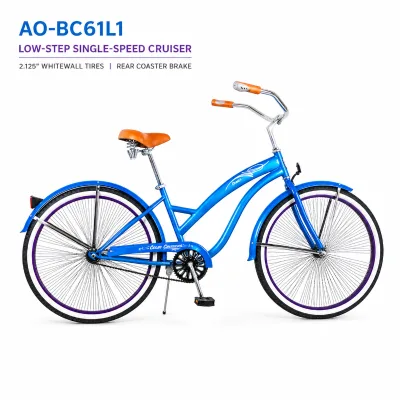 Bright Blue Curved Step-through Frame Front Rear Fenders Retro Coastal bicycle Spring Shock Absorption Recreational bicycle