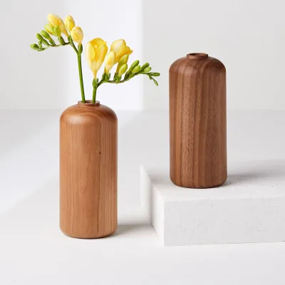 Handmade Natural Wood Vase Hardwood Vase Tall Wooden Vase Home Decor Tabletop Ornament