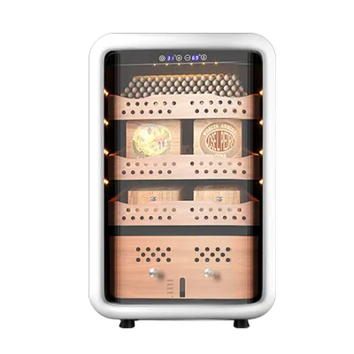 Custom Electronic Cigar Humidor Cabinet Glass Shelves LED Display Screen Heavy Duty Constant Temperature Humidity Control