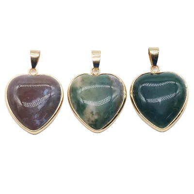 DIY Top Quality Natural Love Heart Necklaces Pendants for Lover Gemstone Indian Agate Love Heart Necklace Charm Jewelry