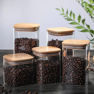 Square Transparent Glass Storage Jar Seasoning & Coffee Bean Storage for Milk Powder Candy-for Dry Goods & Ingredients