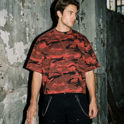 High Quality 100% Cotton Men Camouflage Boxy Fit T-Shirt 260GSM Streetwear Short Sleeve Camo Baggy T Shirt for Men