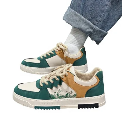 Cross-Border Men's Lace-Up Skate Shoes 2024 New Style Large Size Casual Sneakers Trendy Breathable Mesh Lining Wear-Resistant
