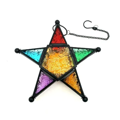 Moroccan Iron Stained Glass Wind Lamp Candle Holder Garden Terrace Ornament Custom Black Star Taper Candle Holder Stick
