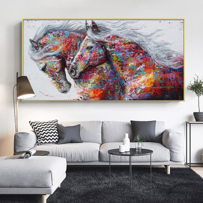 Animal Art Two Running Horses Canvas Painting Wall Pictures for Living Room Decor Modern Abstract Art Prints Posters