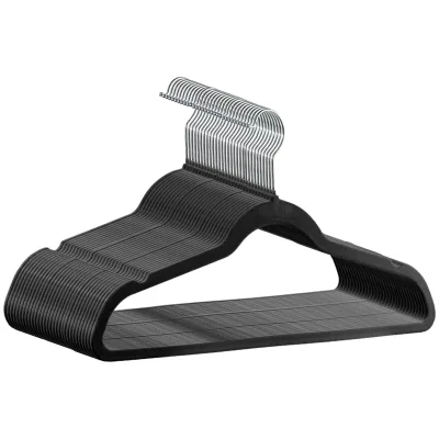 Wholesale Heavy Non Slip Felt Velvet Clothes Hanger with Flexible Design for Wardrobe and Bathroom Space Saving Black