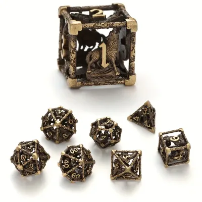 Hollow Metal Dice DND RPG Role Playing Engraved With Eagle, Snake, Wolf, Ideal for Dungeons & Dragons, Cthulhu, Tabletop Games