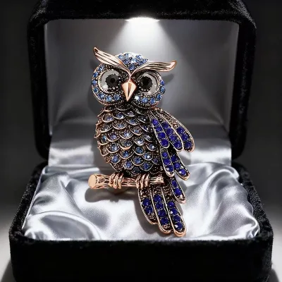 Diamond Owl Brooch