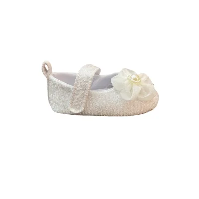 Fluorescent Sand Premium Embroidered Bow White Satin Infant Shoes for Newborn Princess Dress up