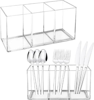 Clear Acrylic Cutlery Storage Organizer, Plastic Cutlery Utensil Holder Storage Organizer for Kitchen Countertop Organization